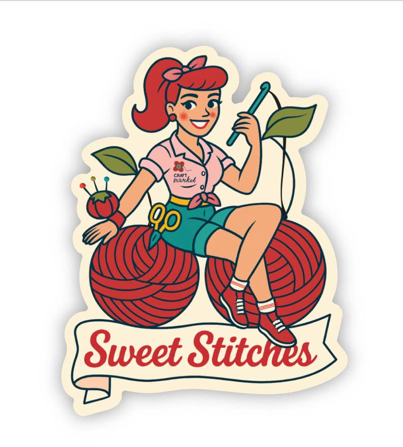 Sweet Stitches Vintage Pin-Up Craft Sticker