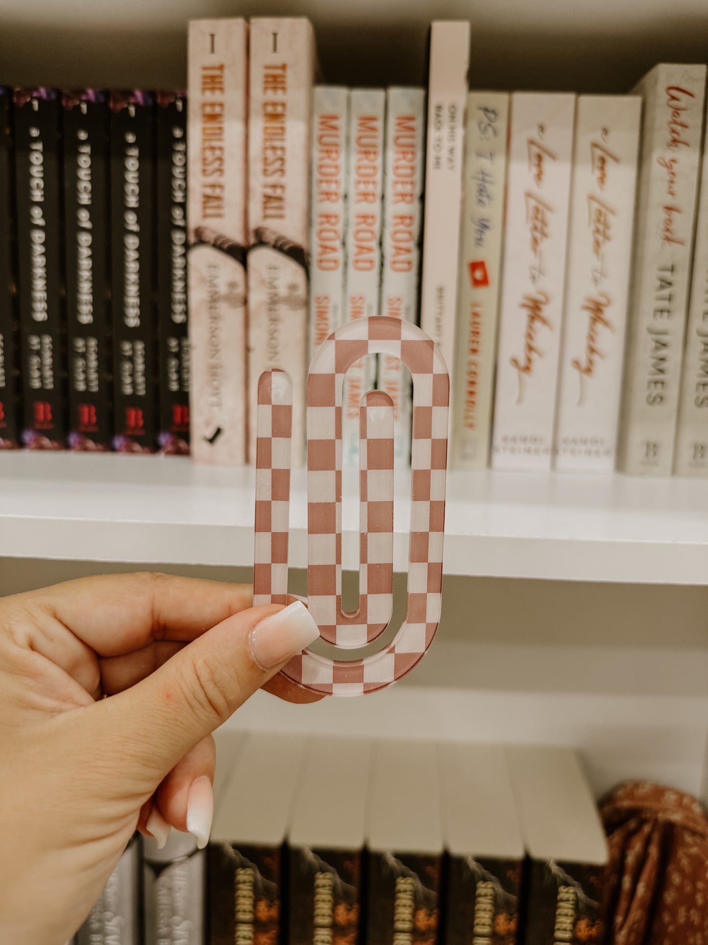 Beige Checkered Jumbo Paperclip Bookmark