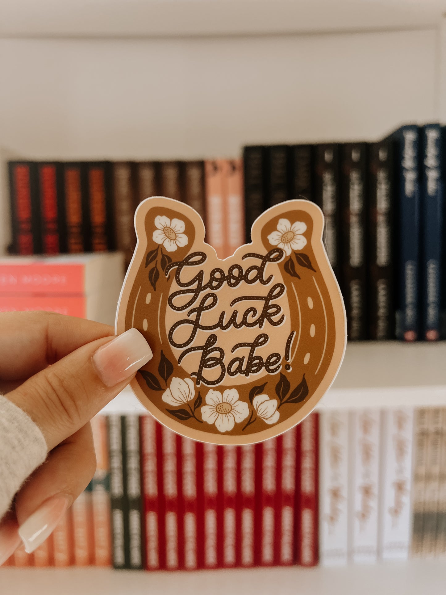 Good Luck Babe! Floral Horseshoe Vinyl Sticker Western Style