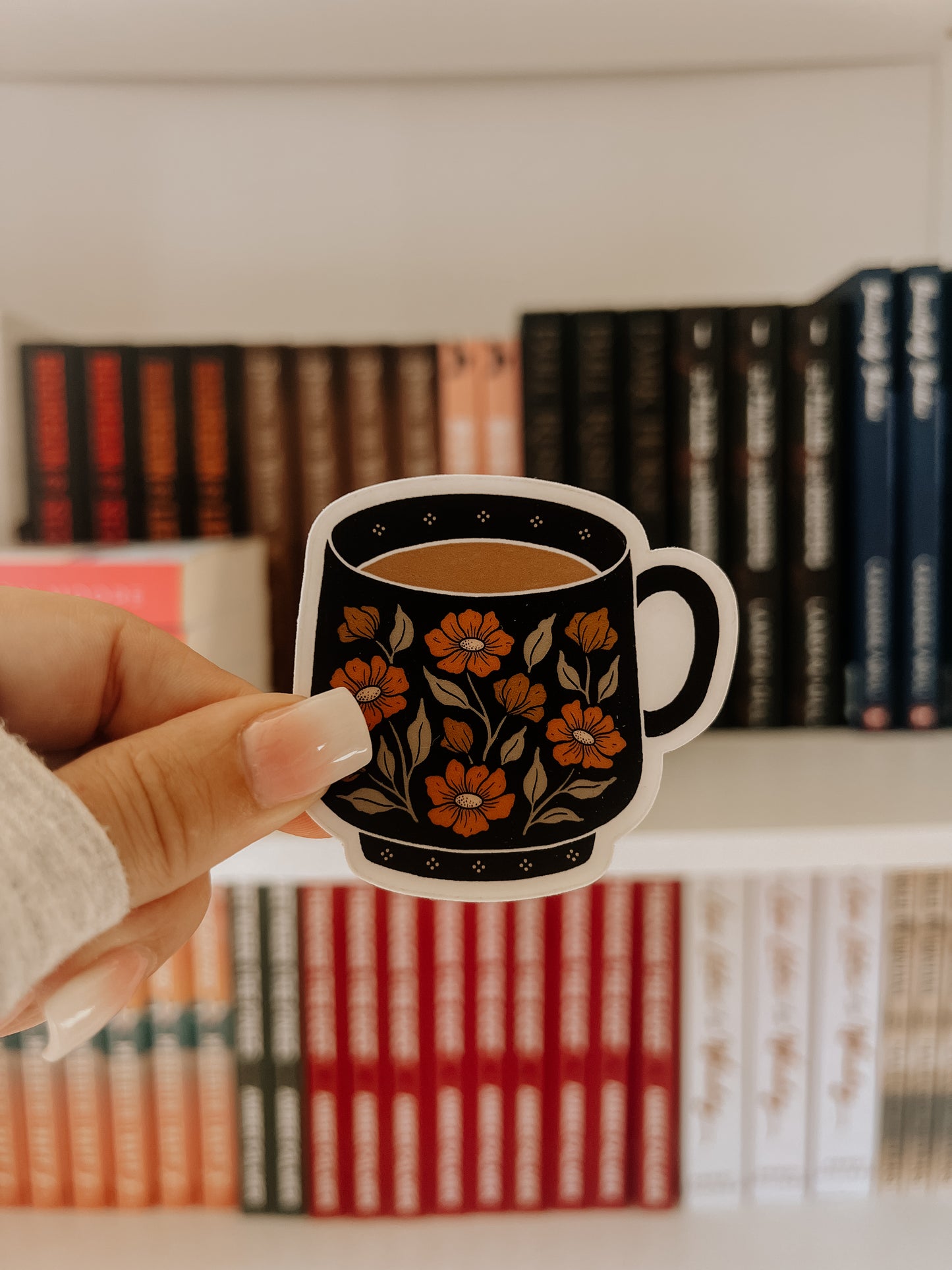 Tea Cup/Coffee Mug Floral Vinyl Sticker Clear Background
