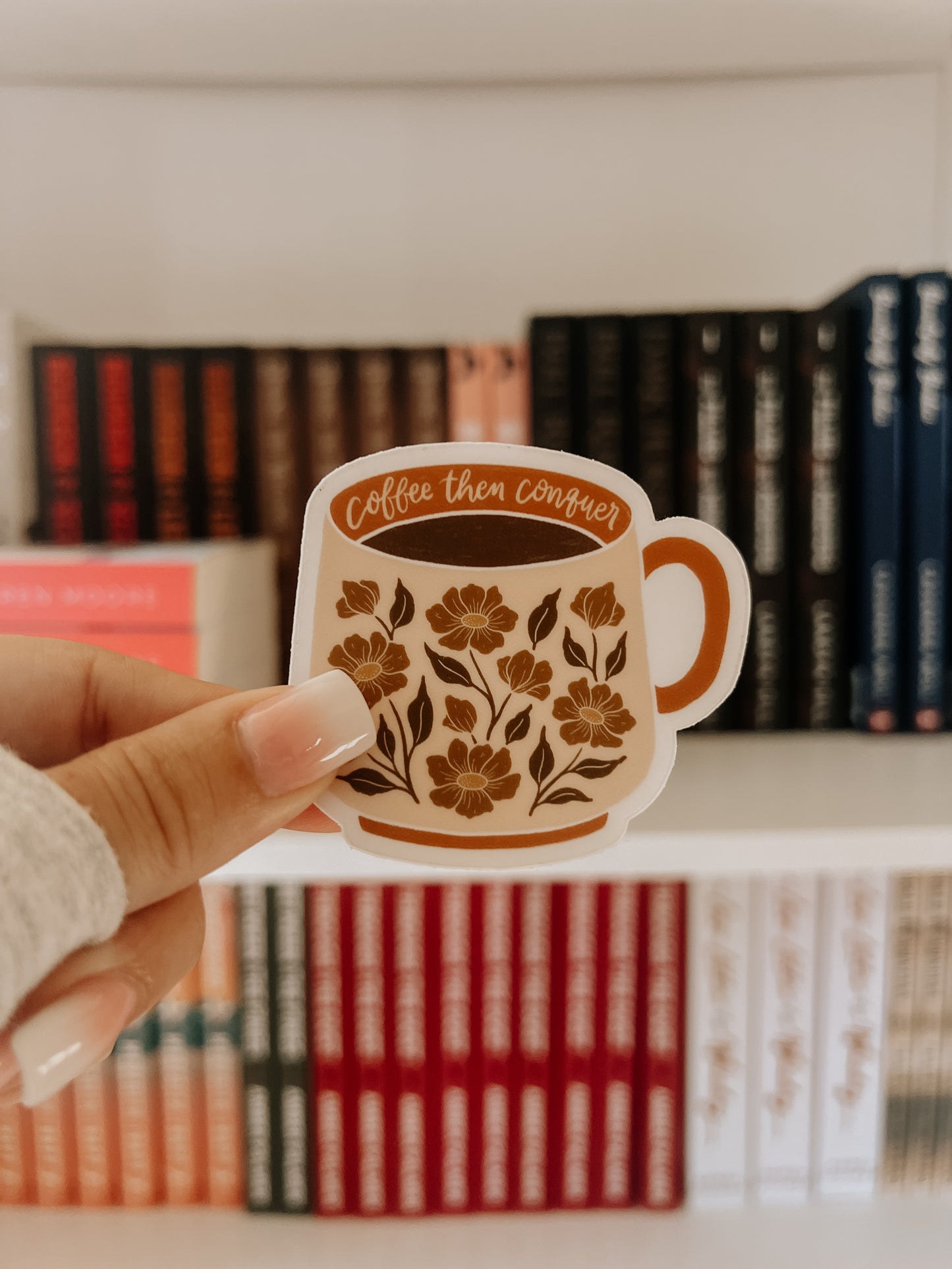 Coffee Lovers Mug Floral Vinyl Sticker Clear Background