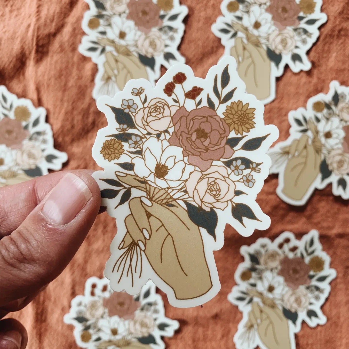 Hand Holding Bouquet Vinyl Sticker Floral