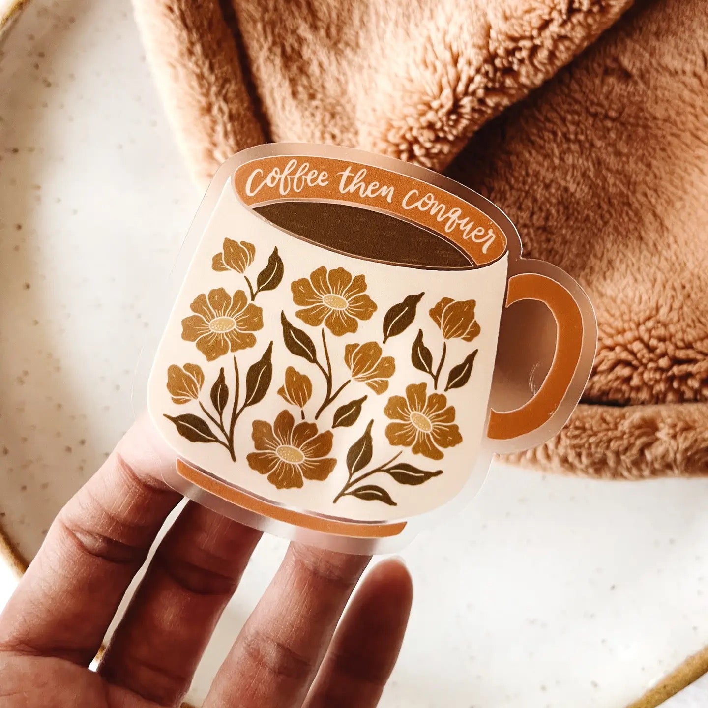 Coffee Lovers Mug Floral Vinyl Sticker Clear Background