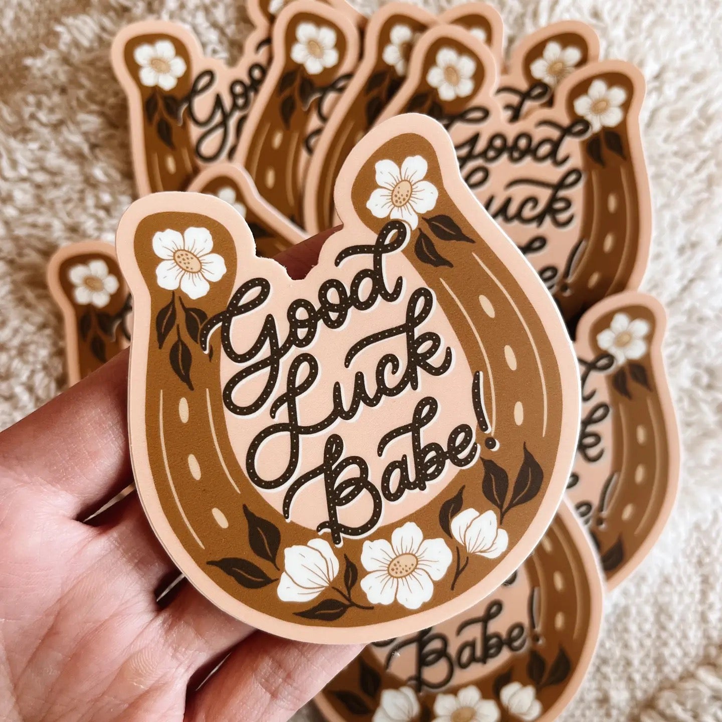 Good Luck Babe! Floral Horseshoe Vinyl Sticker Western Style