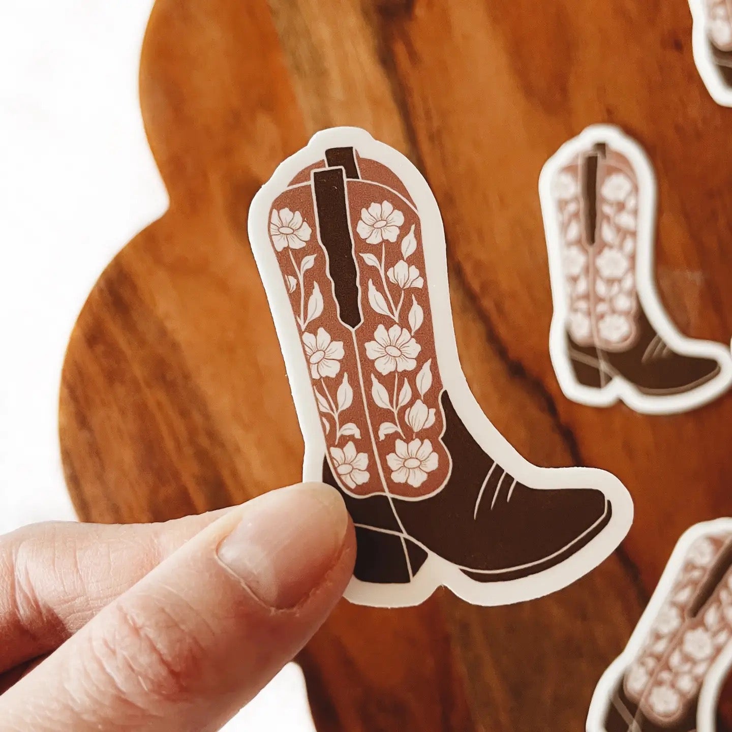 Floral Cowboy Boot Vinyl Sticker Western Style