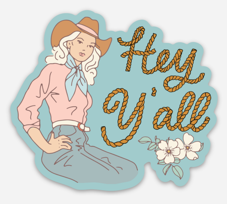 Hey Y’all Vinyl Sticker – Southern Charm Meets Cowgirl Style