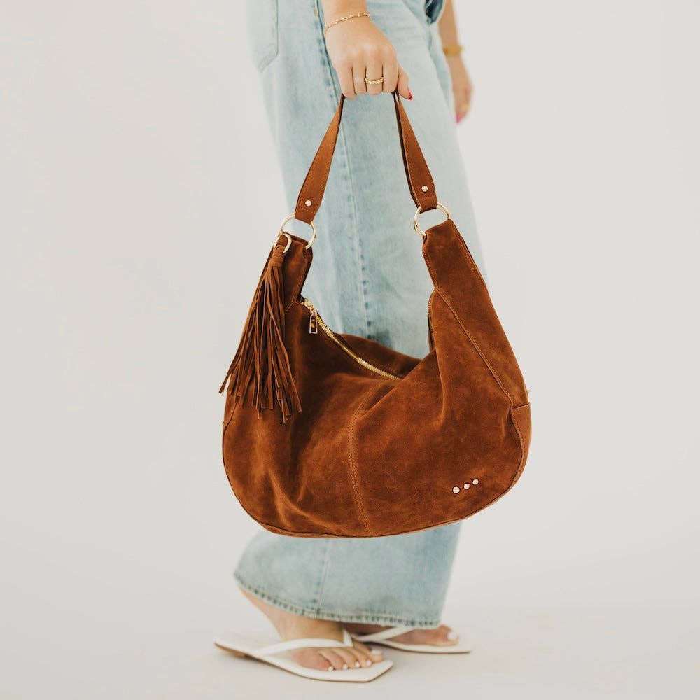 Hazel Hobo Shoulder Bag with Tassel-CHOCOLATE