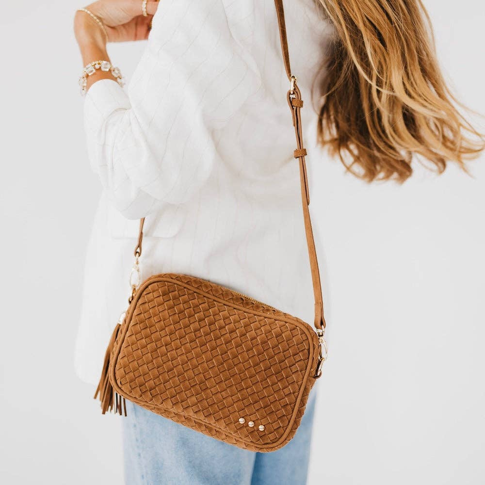 Suede Woven Willow Camera Crossbody Bag-CAMEL