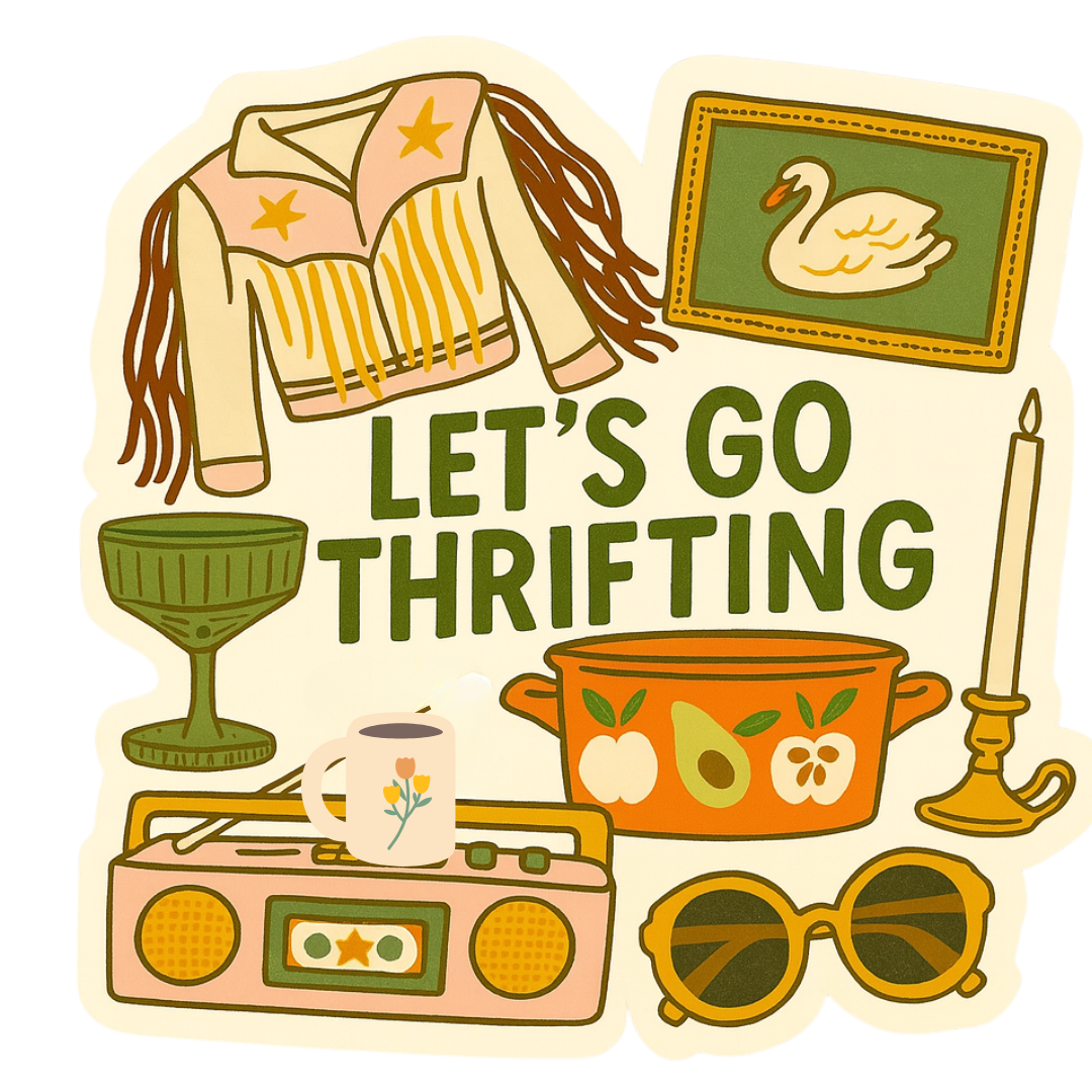 Let’s Go Thrifting Sticker –Retro Vintage Finds Illustration