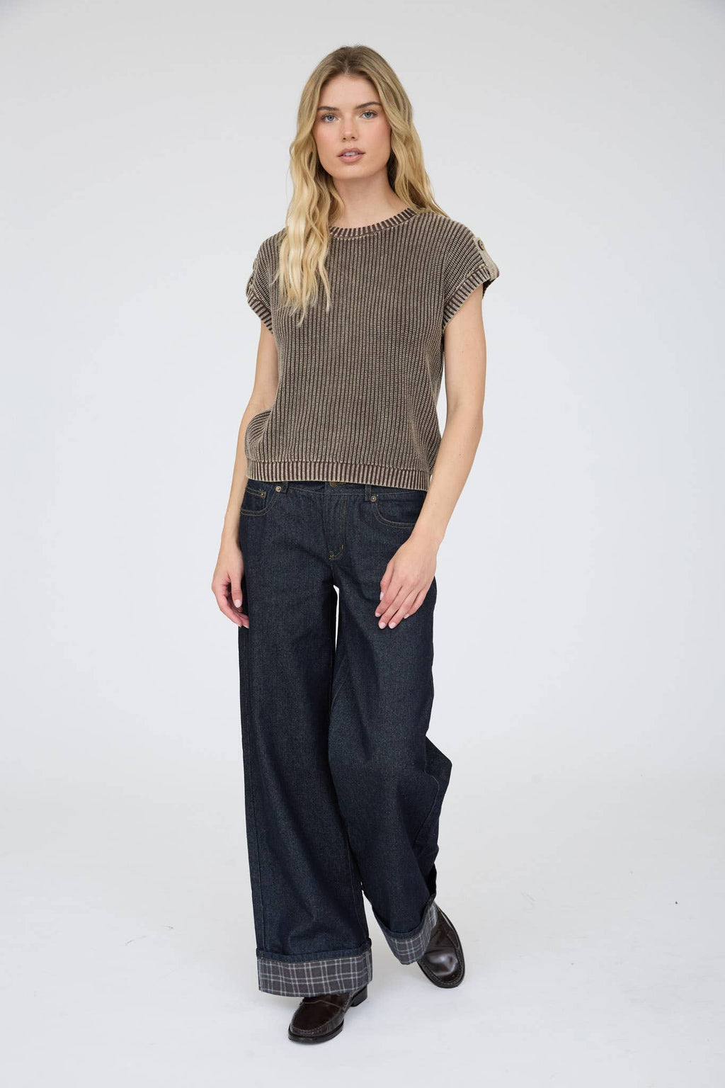 Acid Wash Sweater Knit Top