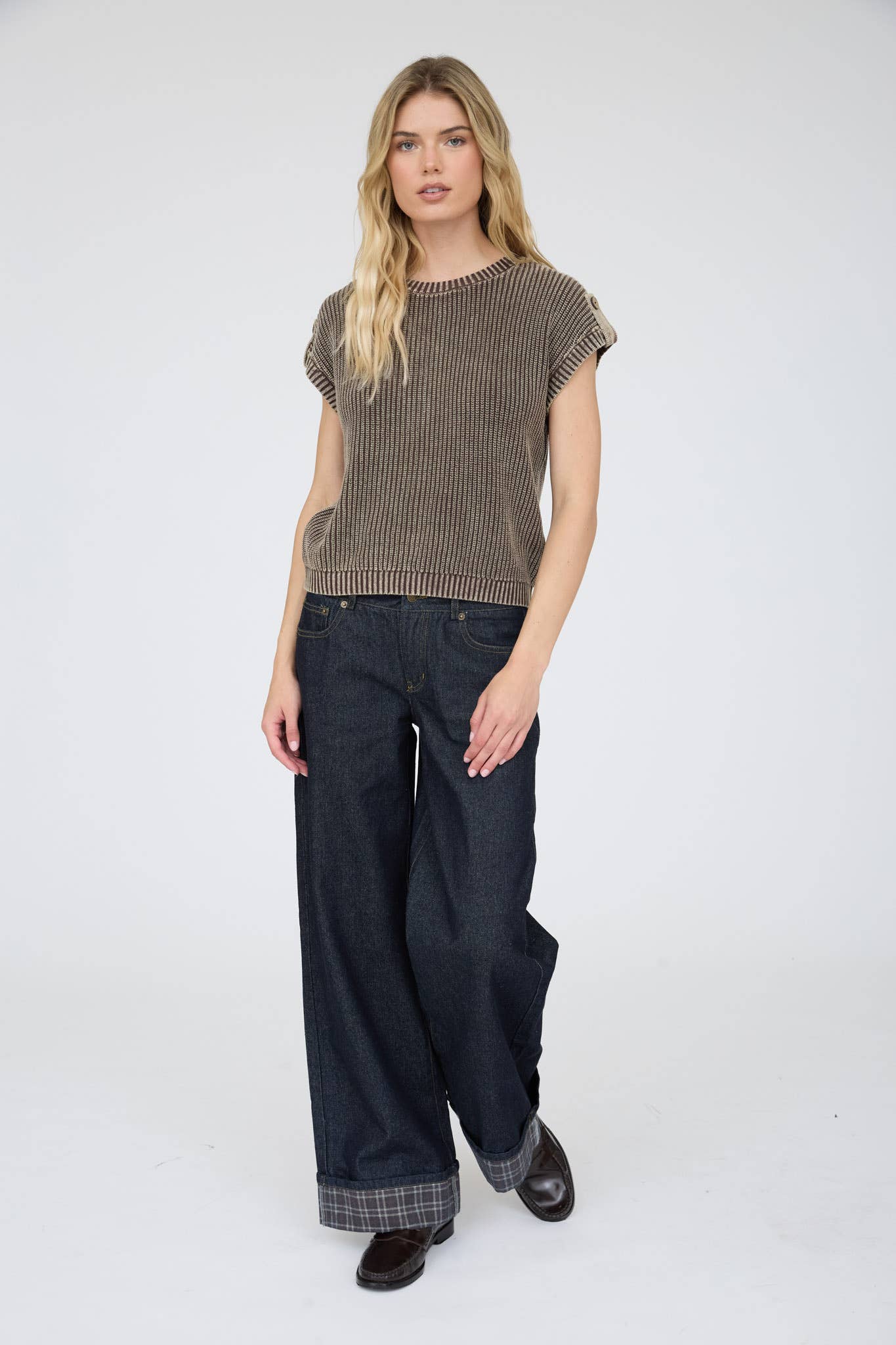 Acid Wash Sweater Knit Top