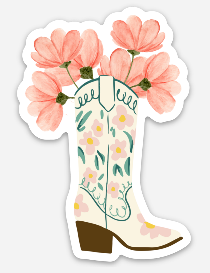 Boot Flower Love Sticker – Fun and Creative Western-Inspired