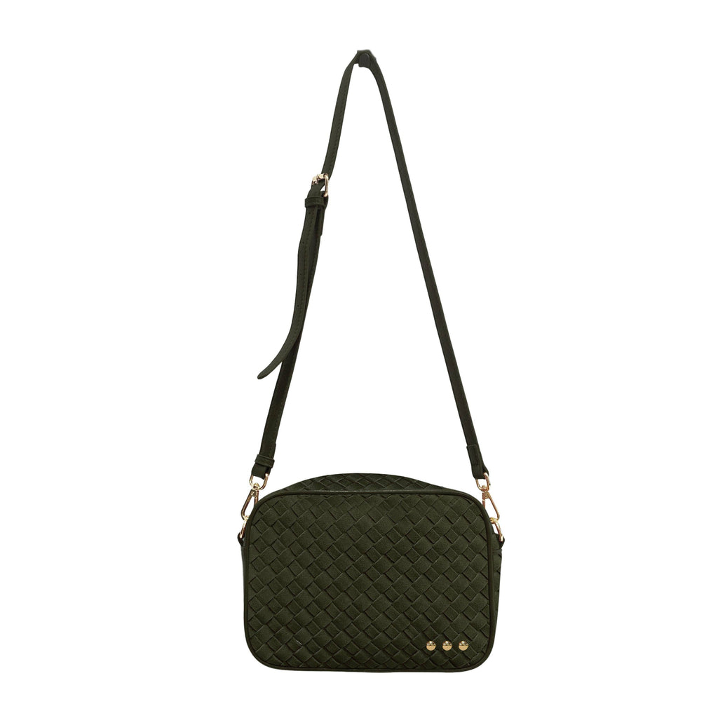 Suede Woven Willow Camera Crossbody Bag-OLIVE