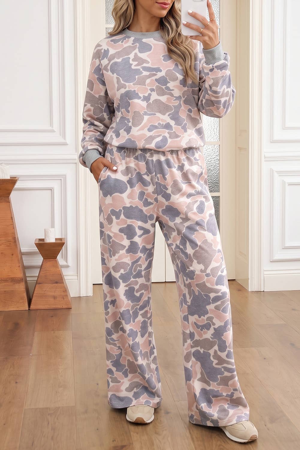 Camo Print Top 2pcs Pants Set