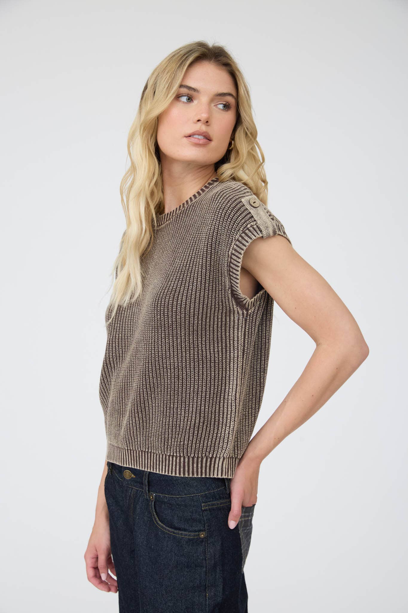 Acid Wash Sweater Knit Top