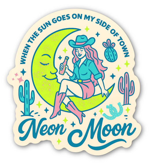 Neon Moon Cowgirl Sticker – Retro Western