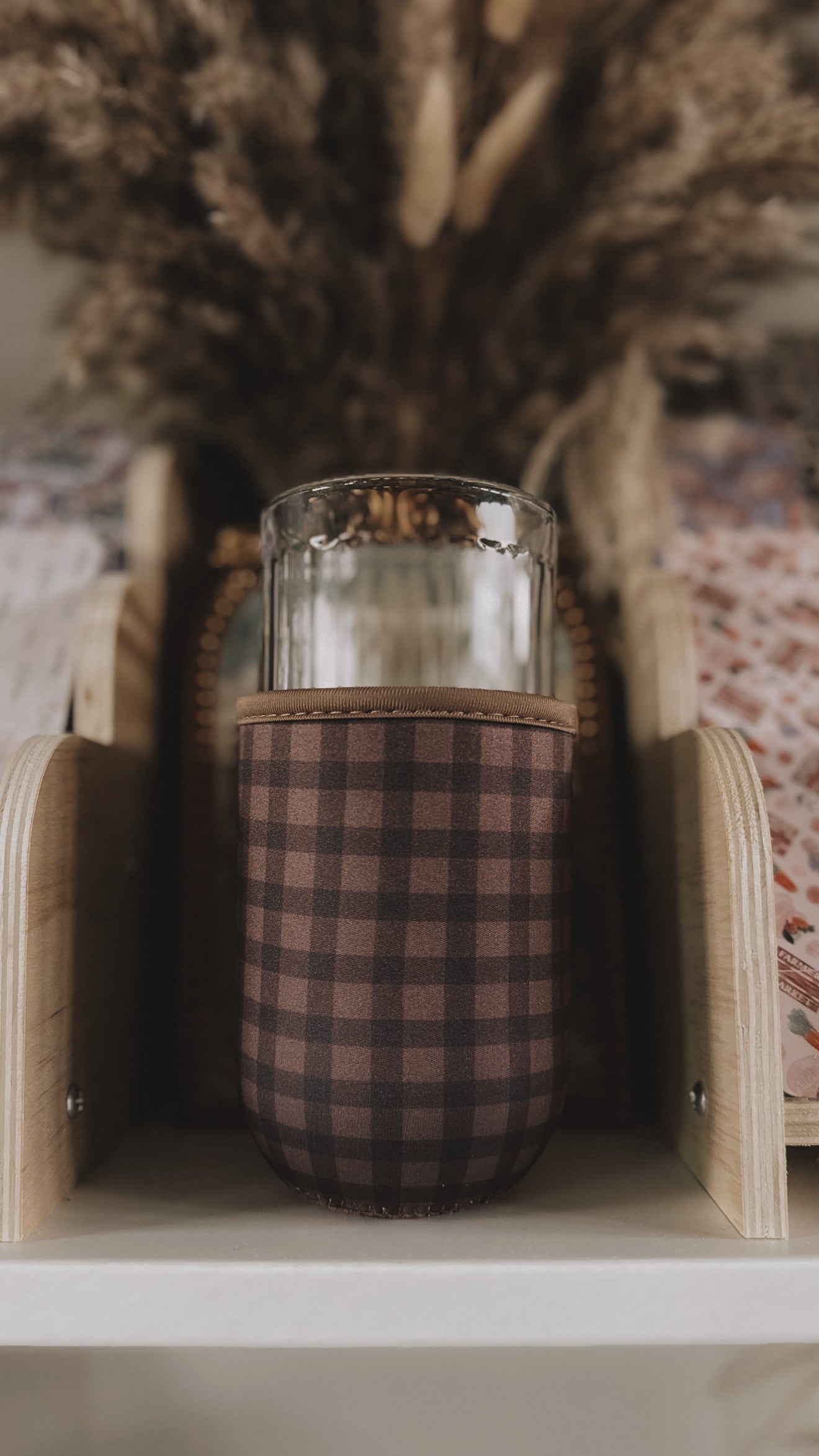 Dark Brown Gingham Iced Coffee Drink Sleeve