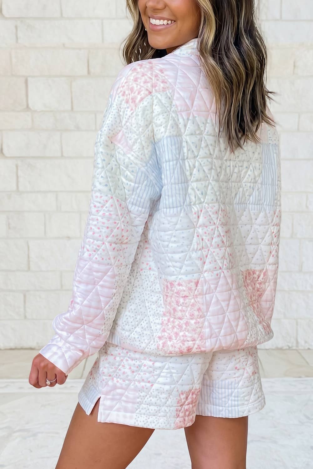 Floral Quilted Mock Neck Two Piece Set