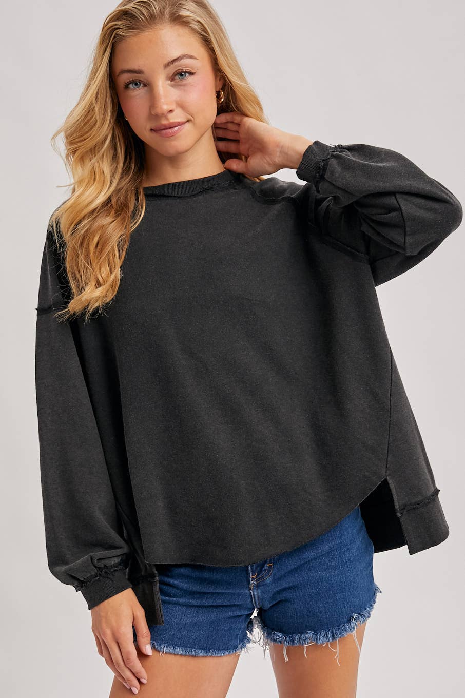 MARLOW OVERSIZED HIGH-LOW HEM PULLOVER-MOCHA