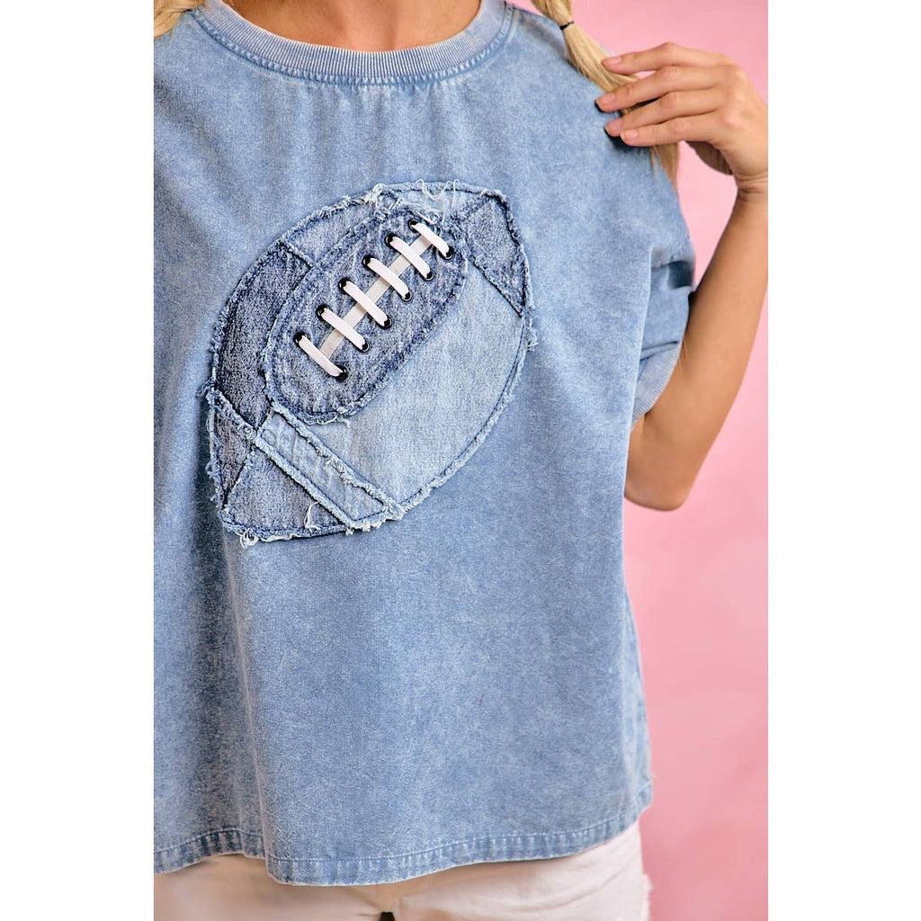 GAMEDAY DENIM WASH FOOTBALL T SHIRT