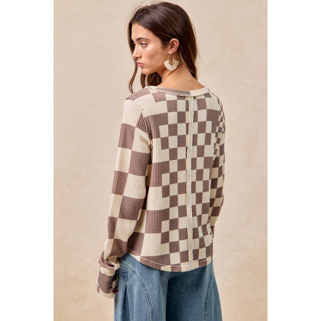 SLOANE CHECKERED WAFFLE THERMAL-BLACK/OATMEAL
