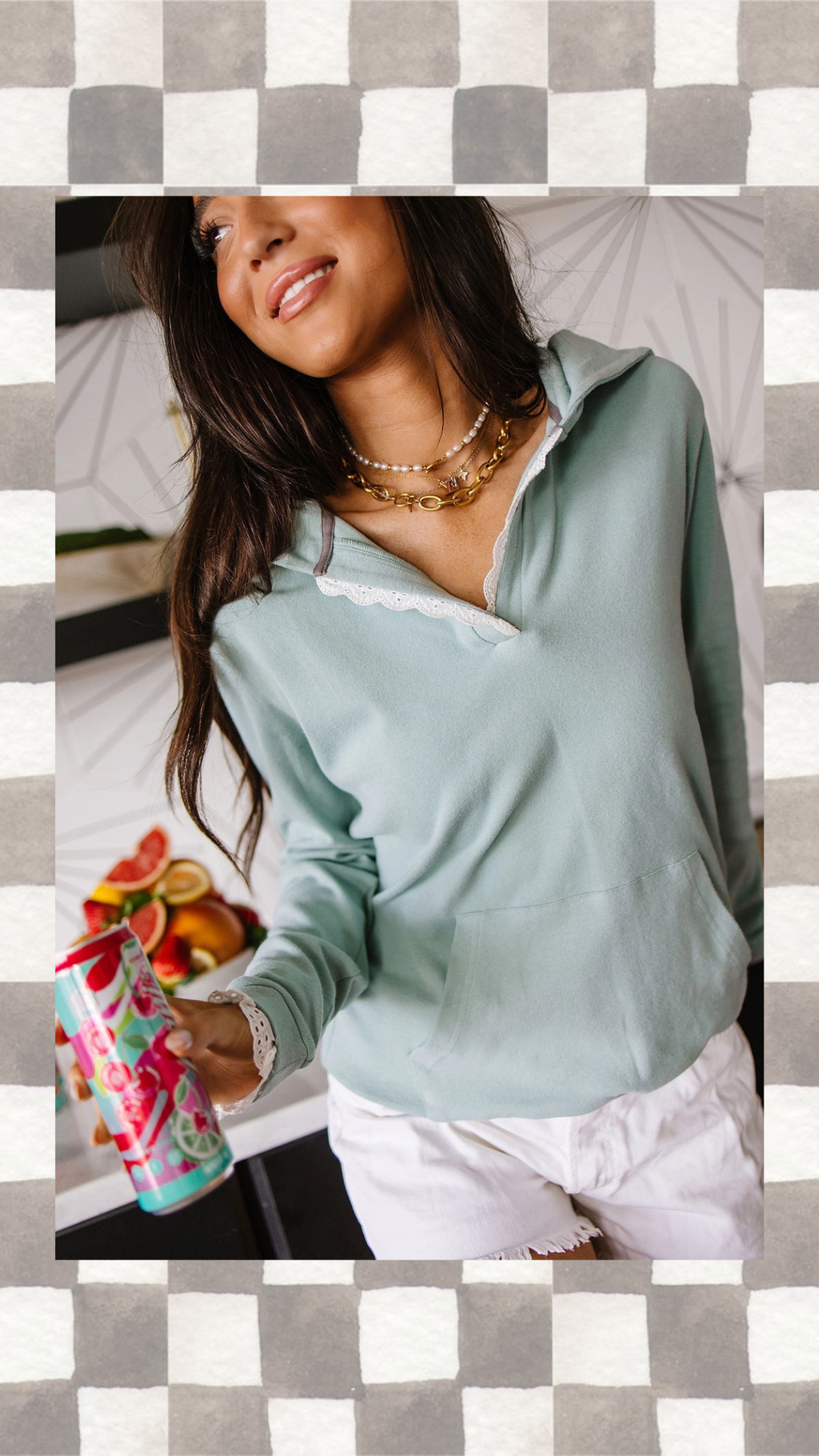 Henley Hoodie - Sea Breeze Lace