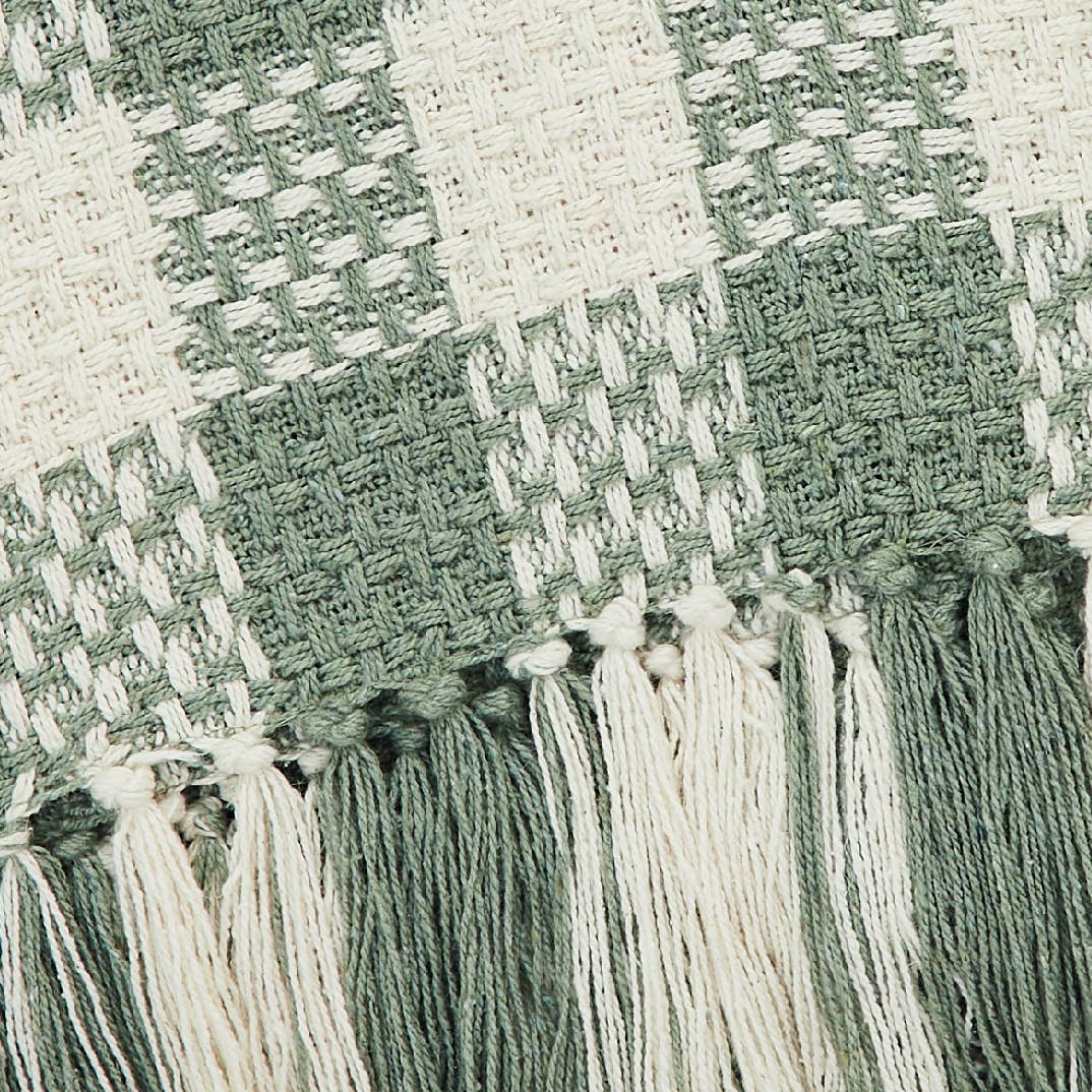 Pistachio Woven Check Throw Blanket with Fringe