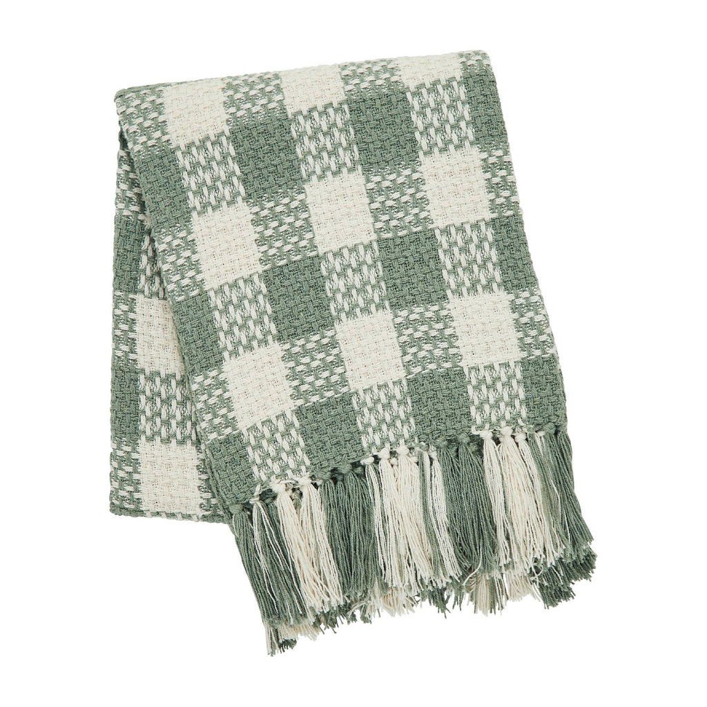 Pistachio Woven Check Throw Blanket with Fringe