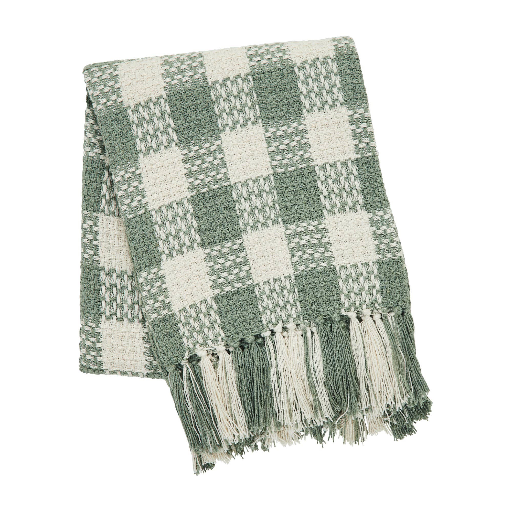 Pistachio Woven Check Throw Blanket with Fringe