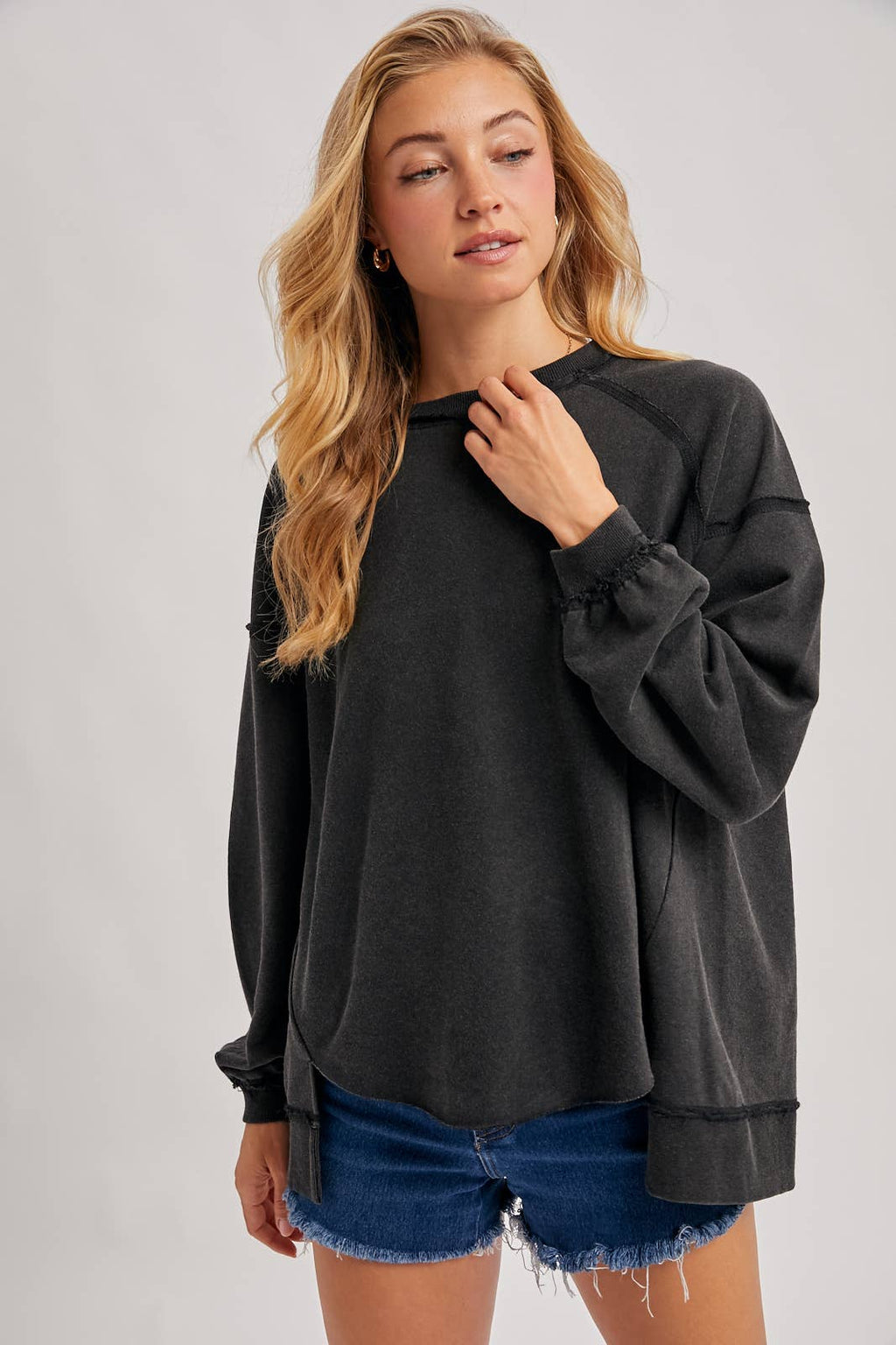 MARLOW OVERSIZED HIGH-LOW HEM PULLOVER-MOCHA