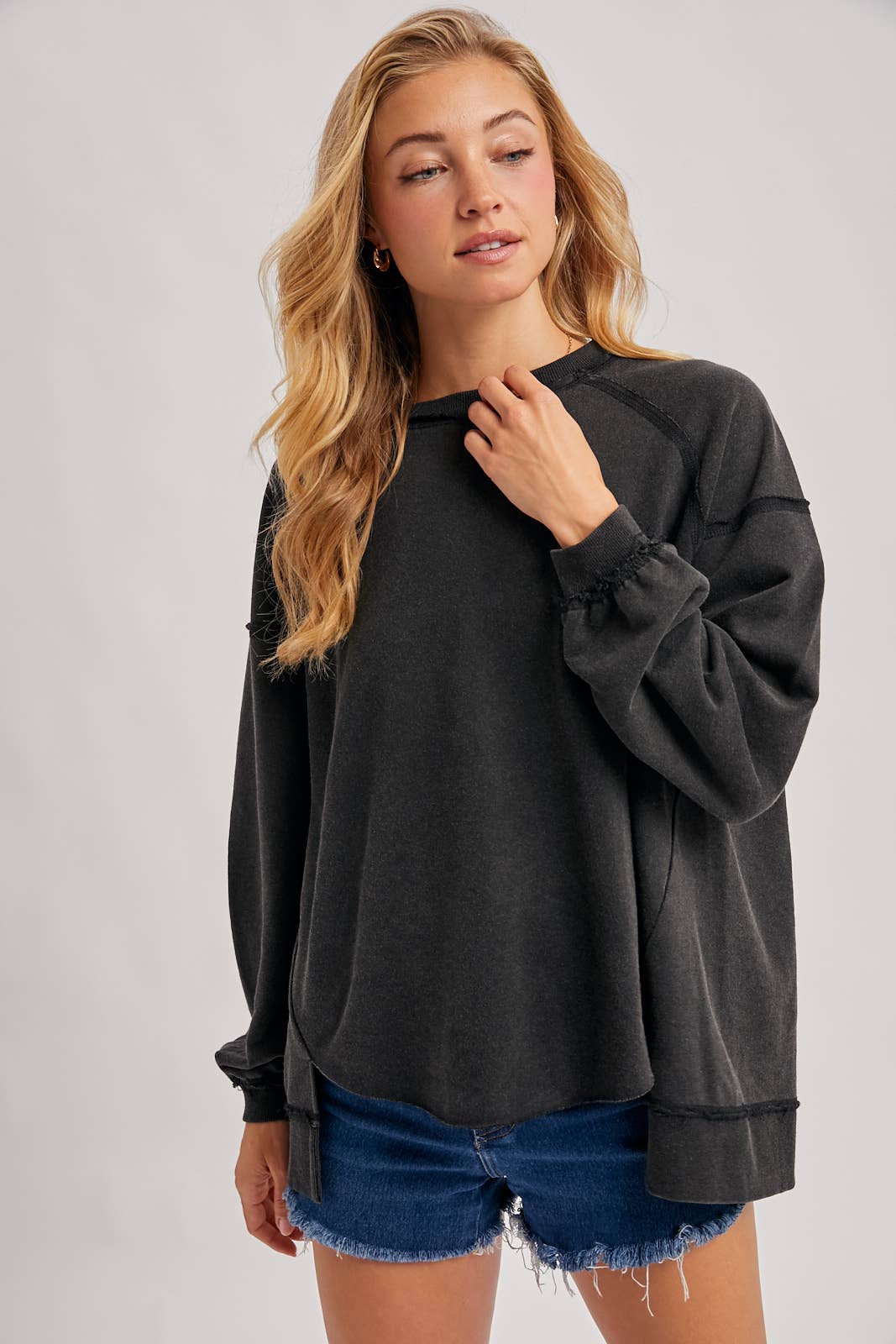 MARLOW OVERSIZED HIGH-LOW HEM PULLOVER-MOCHA