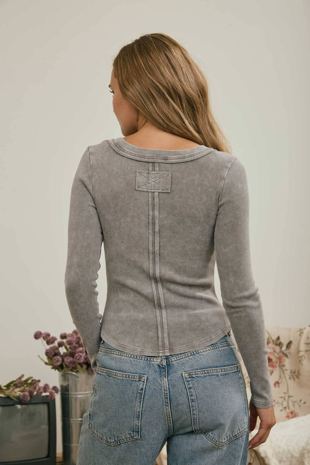 Long Sleeve Ribbed Henley Top