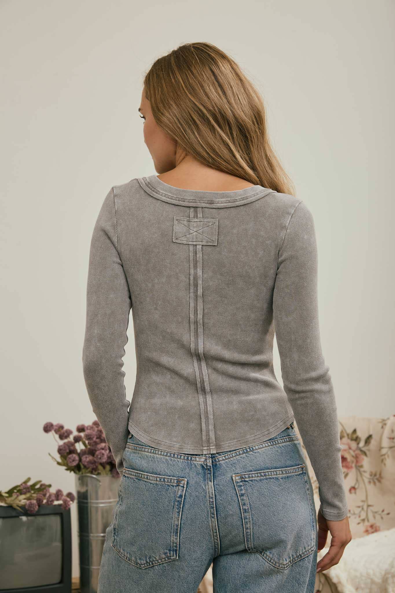 Long Sleeve Ribbed Henley Top