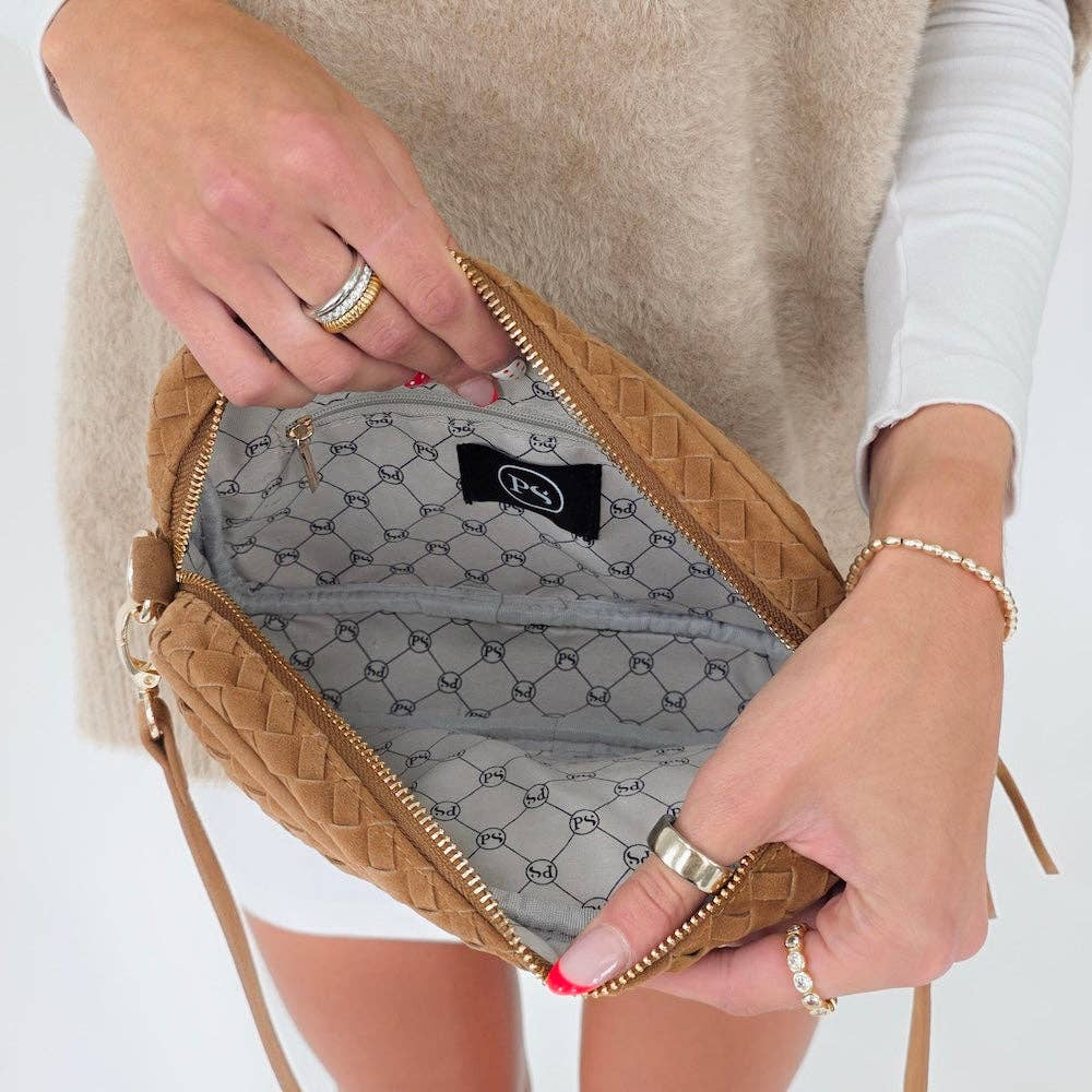 Suede Woven Willow Camera Crossbody Bag-OLIVE