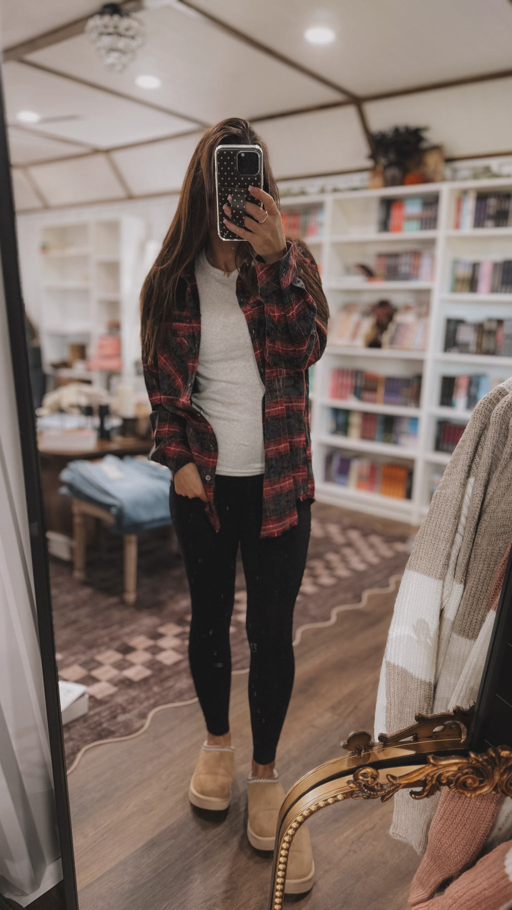 Plaid Flannel W/ Frayed Detail-NAVY/WINE