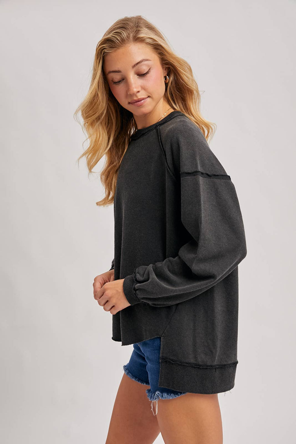 MARLOW OVERSIZED HIGH-LOW HEM PULLOVER-MOCHA
