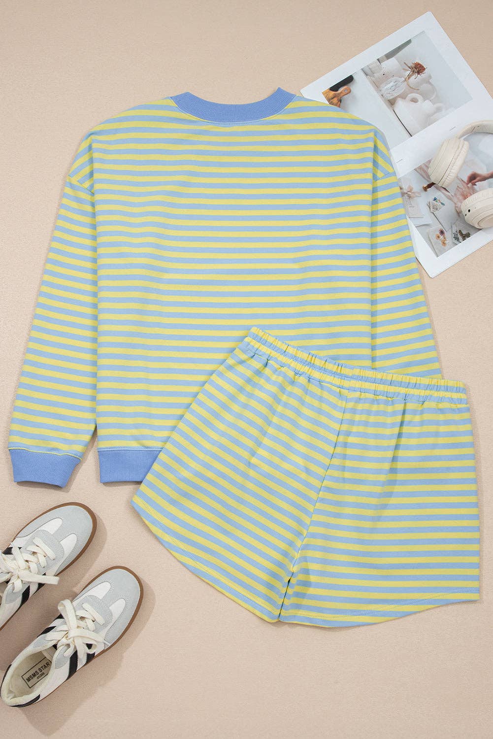 Stripe Pullover & Pull-On Shorts Set