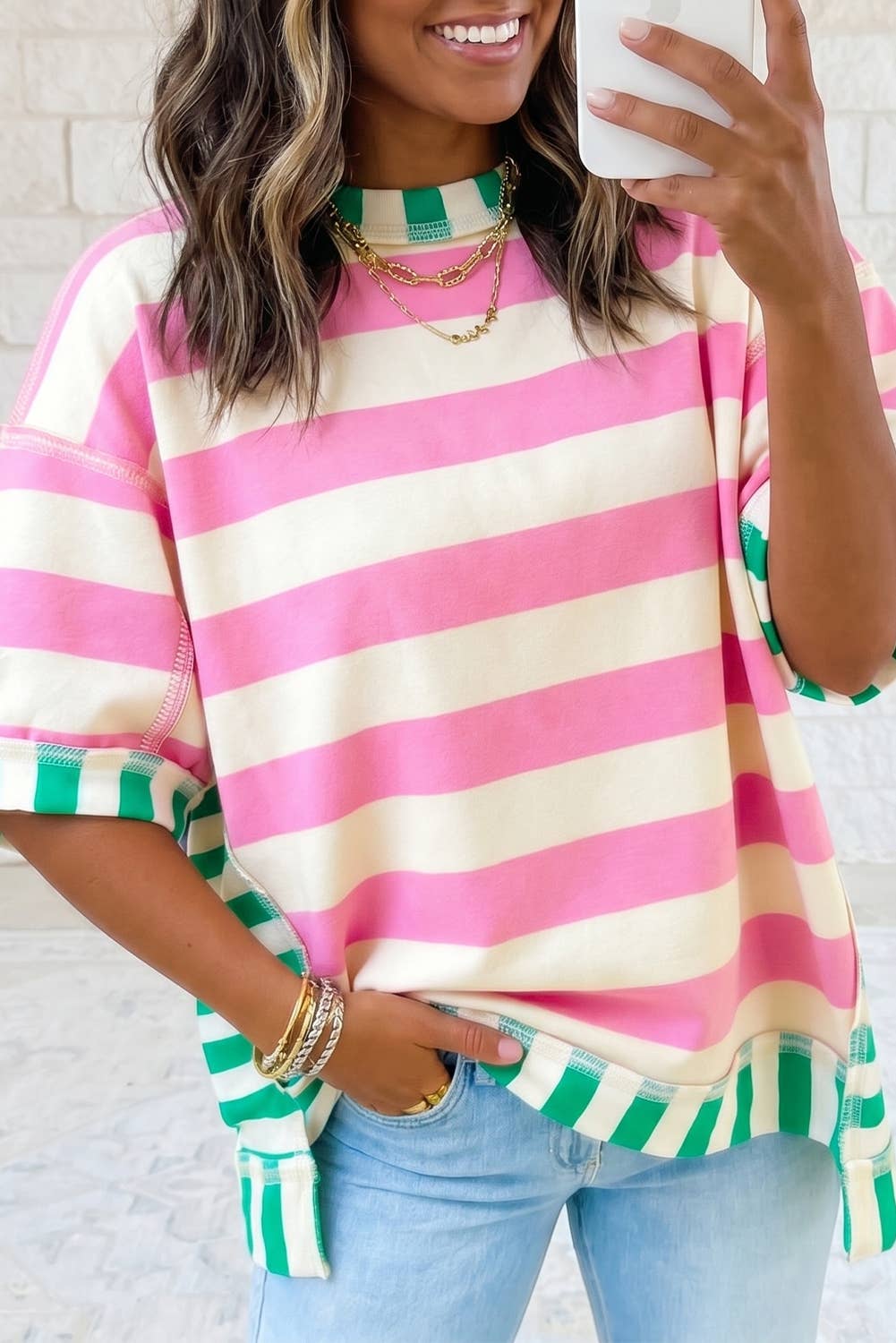 Exposed Seam Contrast Patchwork Oversized Top