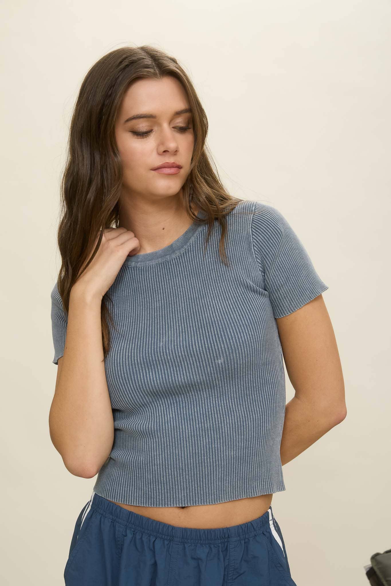 Acid Wash Ribbed Baby Tee