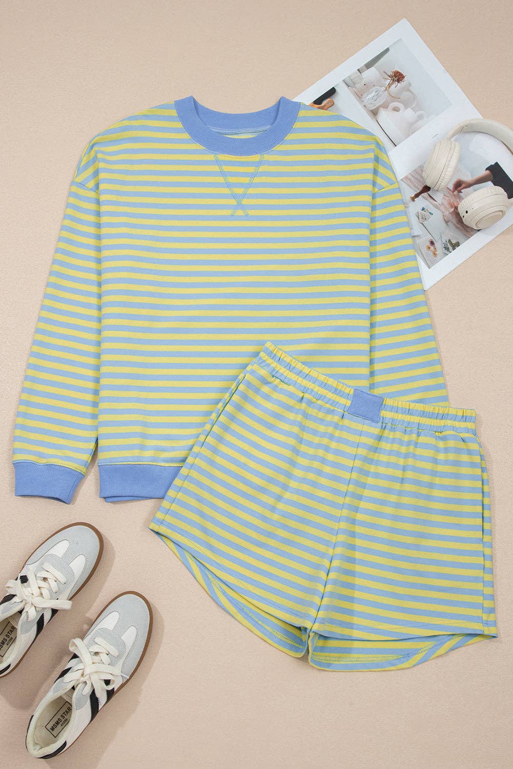 Stripe Pullover & Pull-On Shorts Set