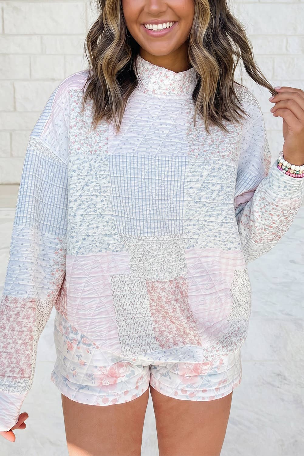 Floral Quilted Mock Neck Two Piece Set