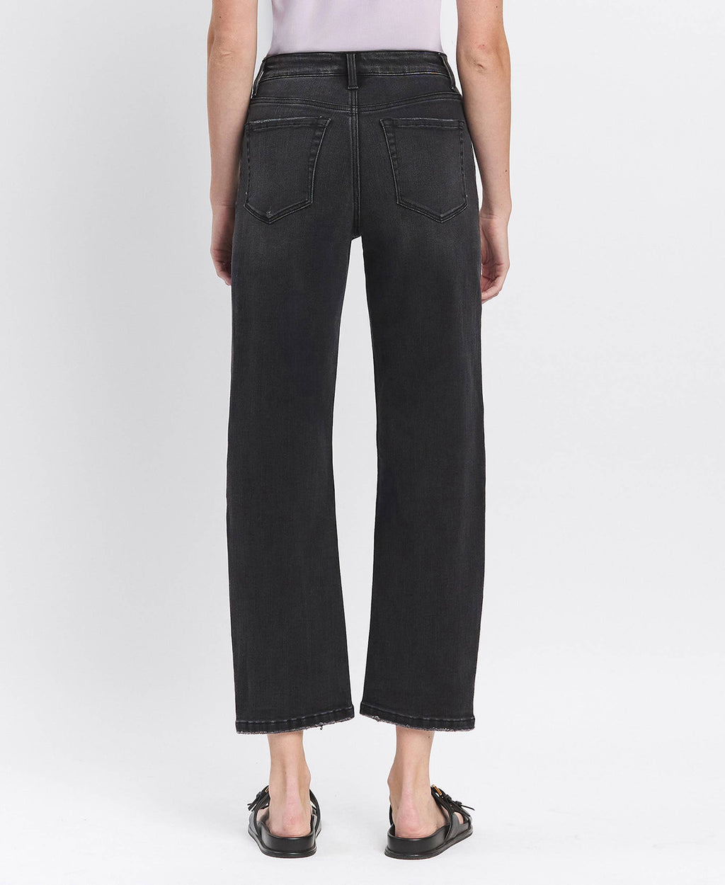 HIGH RISE DISTRESSED BLACK BARREL JEANS