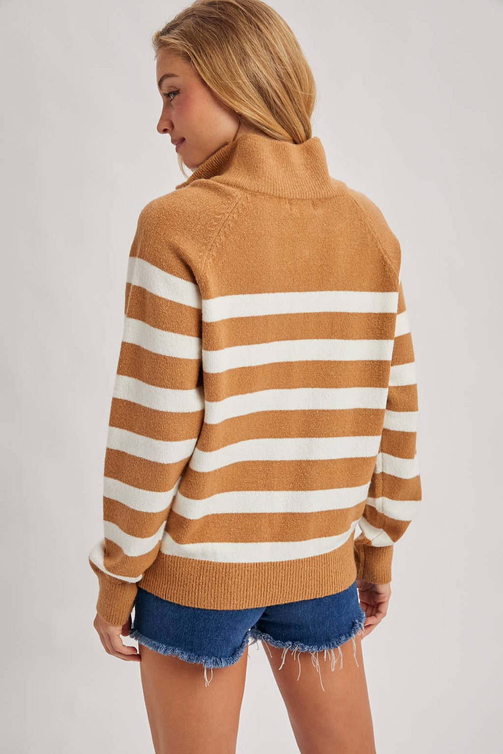 STRIPED HALF ZIPPED KNIT SWEATER