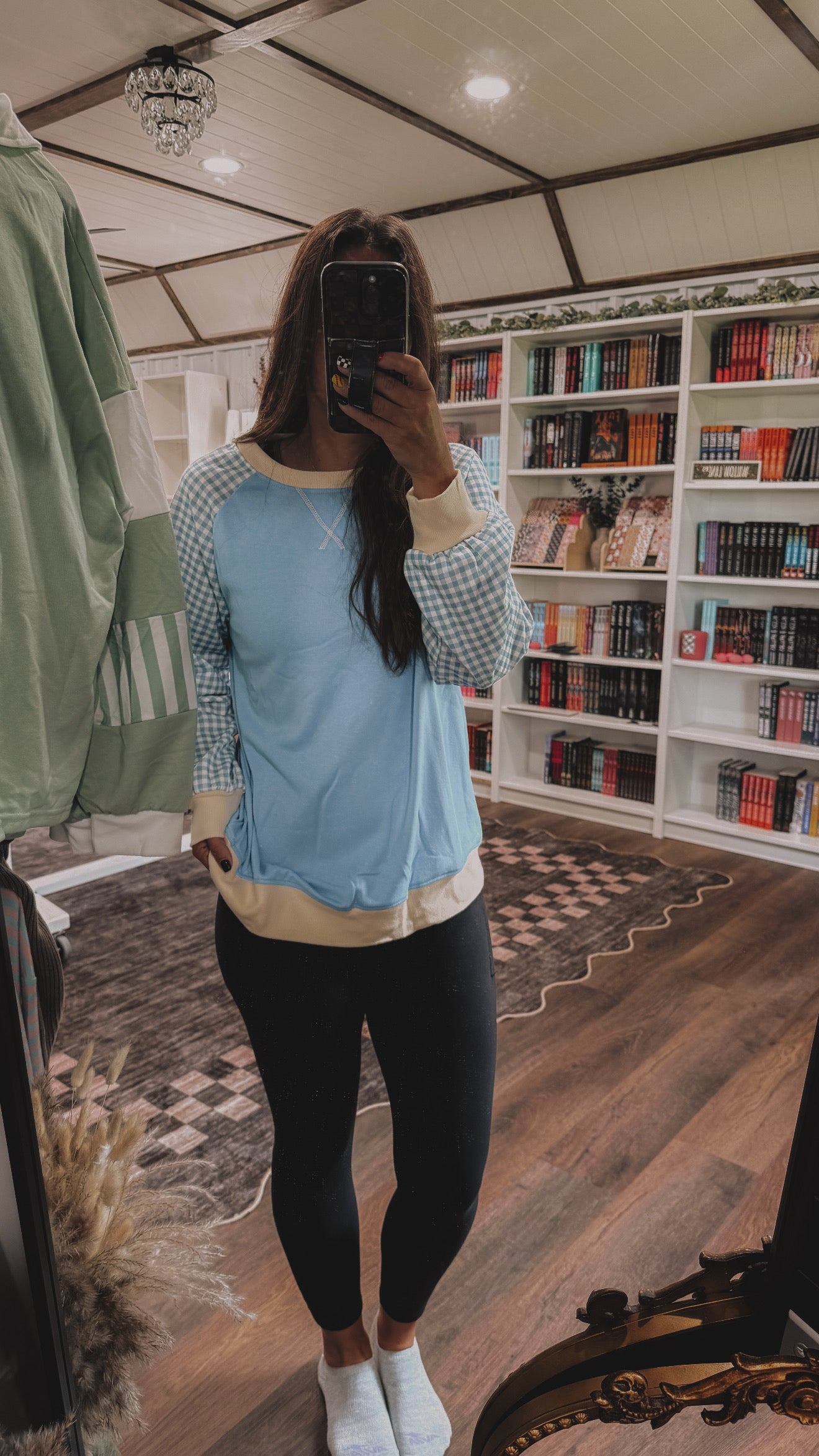 Plaid Colorblock Raglan Casual Shift Sweatshirt