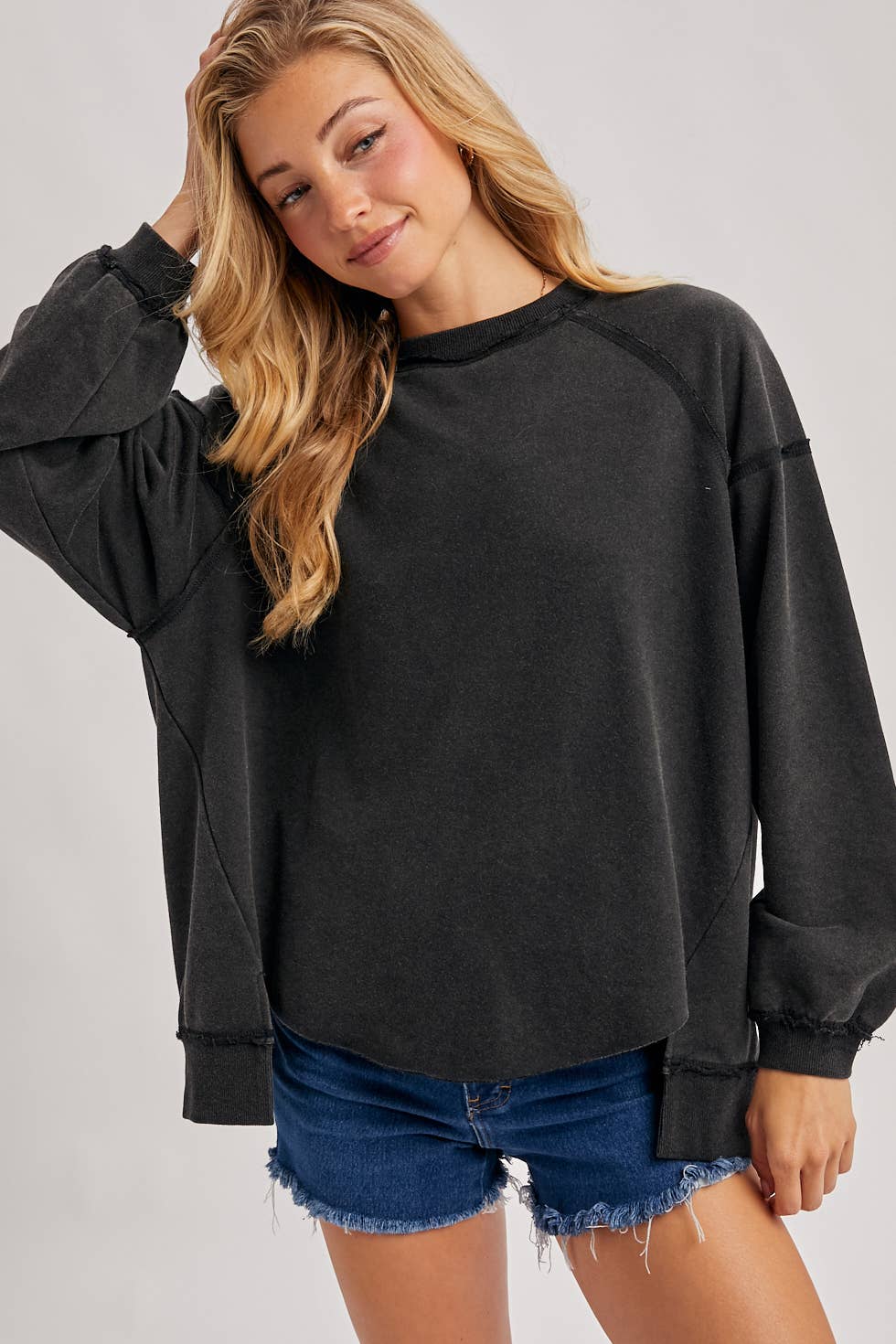 MARLOW OVERSIZED HIGH-LOW HEM PULLOVER-MOCHA