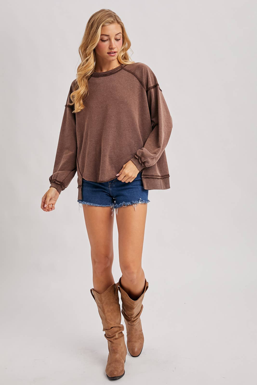 MARLOW OVERSIZED HIGH-LOW HEM PULLOVER-MOCHA