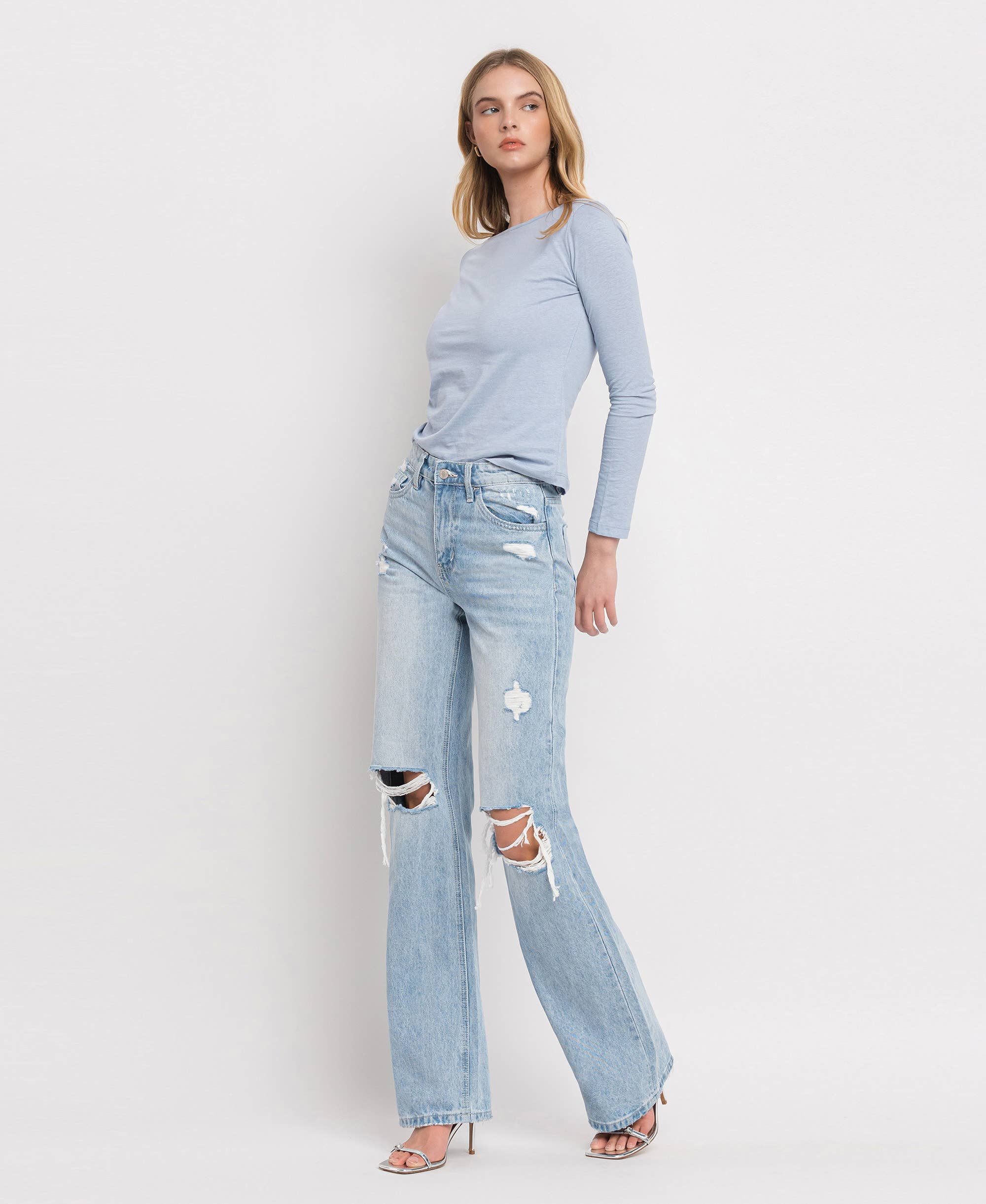 90'S VINTAGE SUPER HIGH RISE FLARE JEANS-LONG 34”