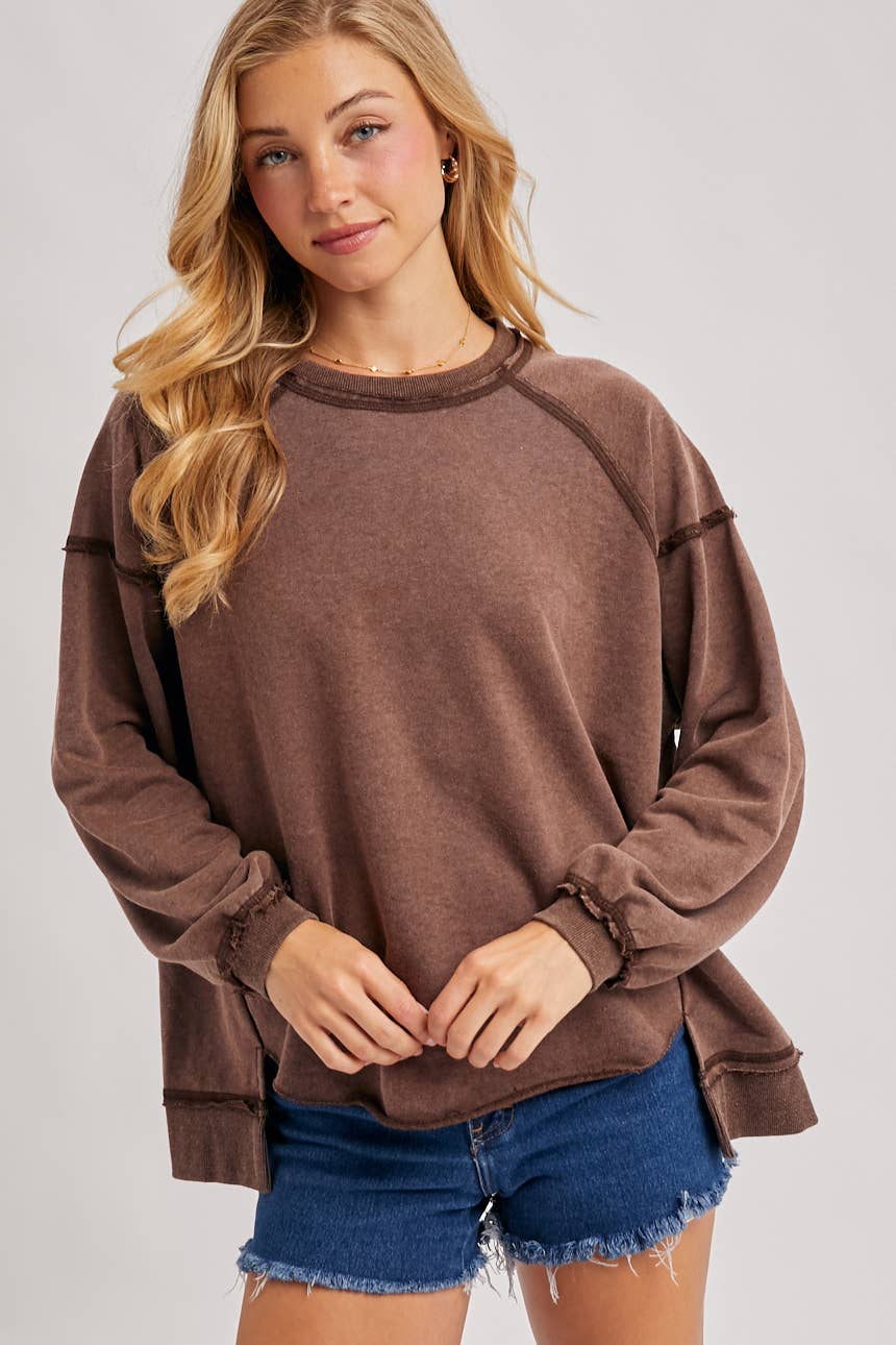 MARLOW OVERSIZED HIGH-LOW HEM PULLOVER-MOCHA