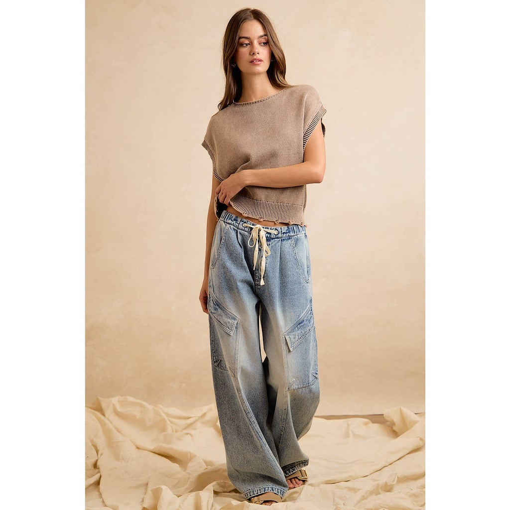 STELLA  SWEATER TEE WITH DISTRESSED HEM DETAIL