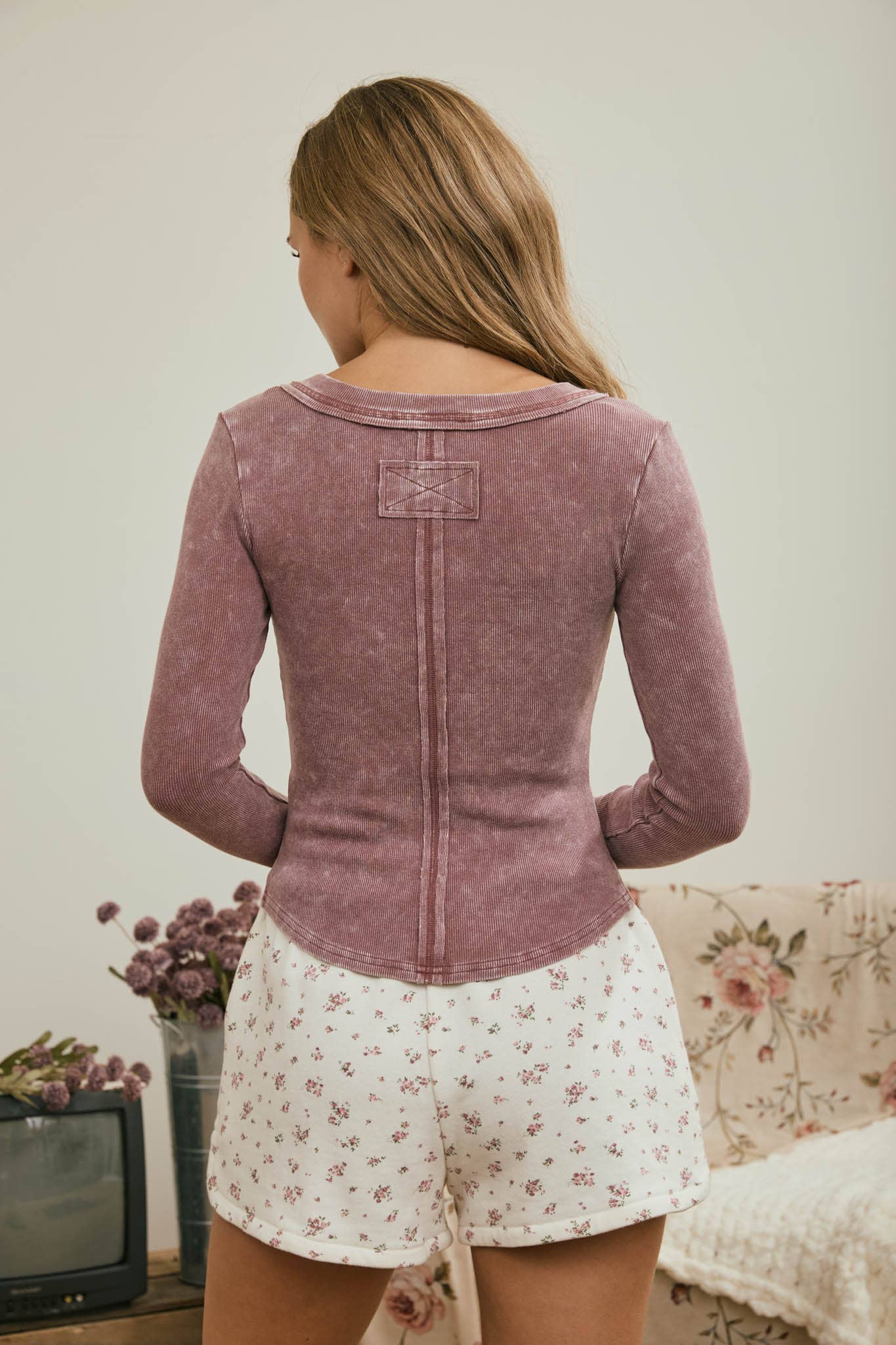 Long Sleeve Ribbed Henley Top